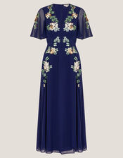 Cora Floral Embellished Midi Tea Dress, Blue (NAVY), large
