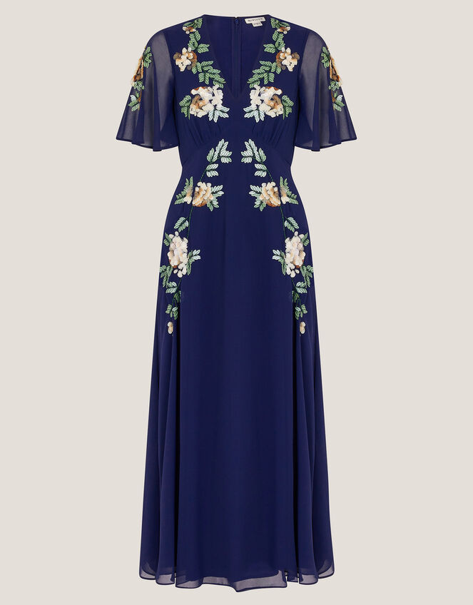Cora Floral Embellished Midi Tea Dress, Blue (NAVY), large