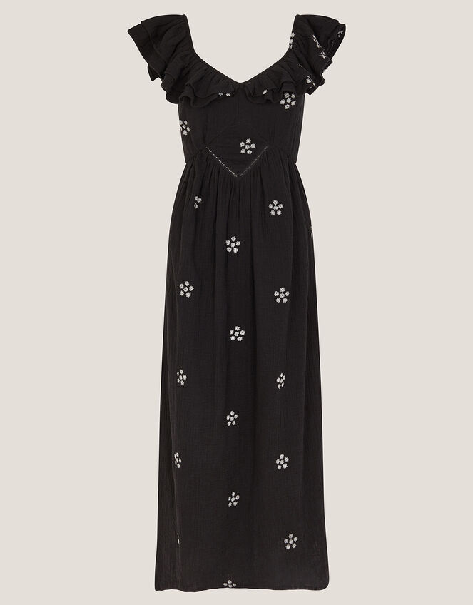 Daisy Frill Embroidered Midi Dress, Black (BLACK), large