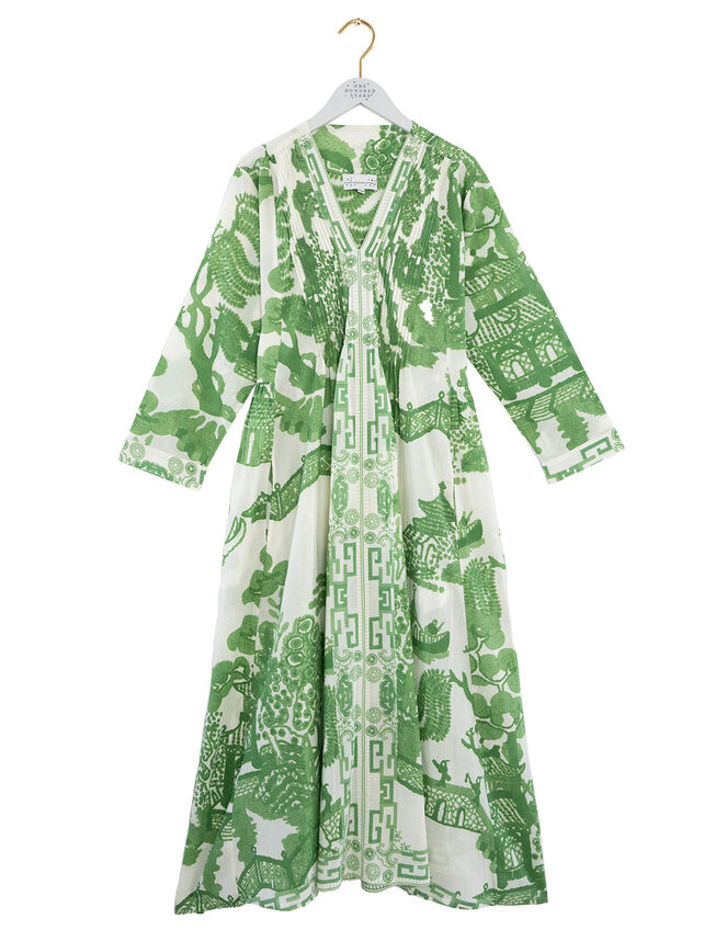 One Hundred Stars Giant Willow Print Midi Dress, Green (GREEN), large