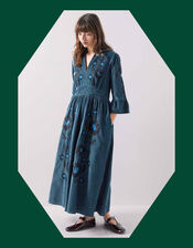 East Odelia Floral Embroidered Maxi Dress, Blue (NAVY), large