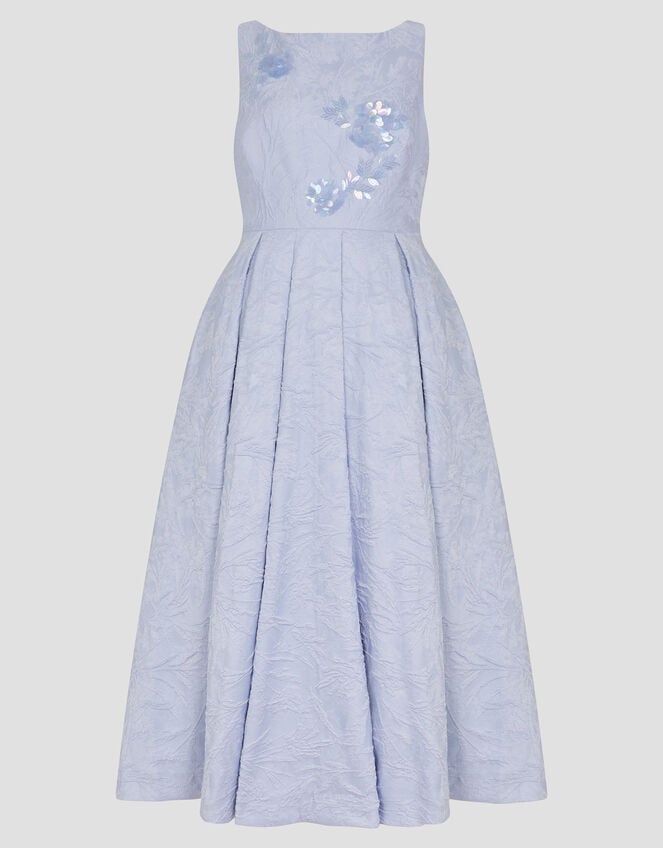 Fallon Hand-Beaded Jacquard Midi Dress, Blue (PALE BLUE), large
