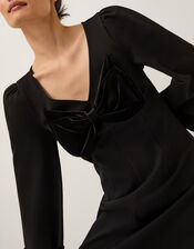 Blair Velvet Bow Long Sleeve Mini Dress, Black (BLACK), large