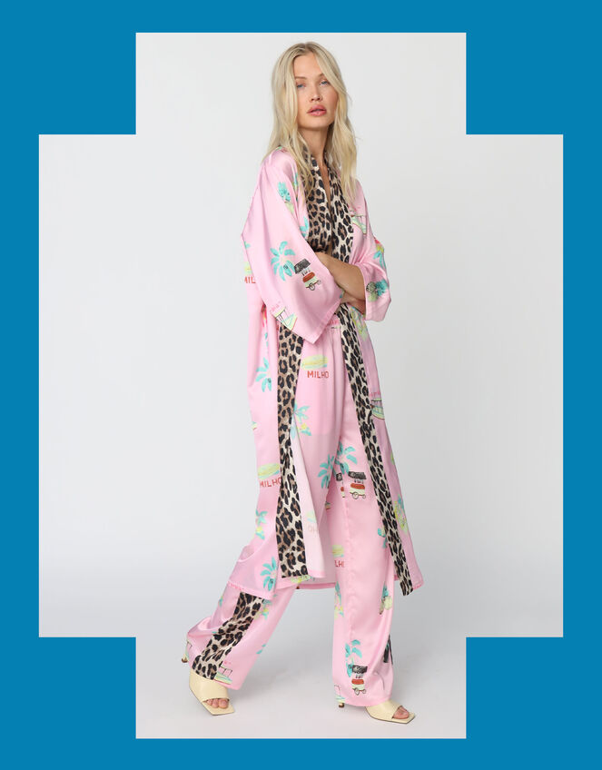 Crās Hawaii Printed Leopard Side-Stripe Trousers, Pink (PINK), large