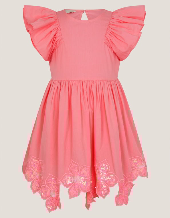 Flutter Sleeve Sequin Floral Dress, Pink (PINK), large