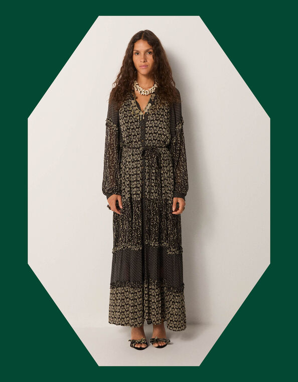 Maison Hotel Eulalia Mix Floral Midi Dress, Black (BLACK), large