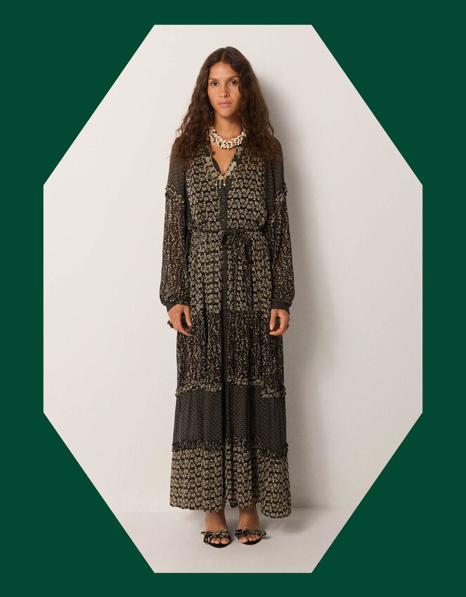 Maison Hotel Eulalia Mix Floral Midi Dress, Black (BLACK), large