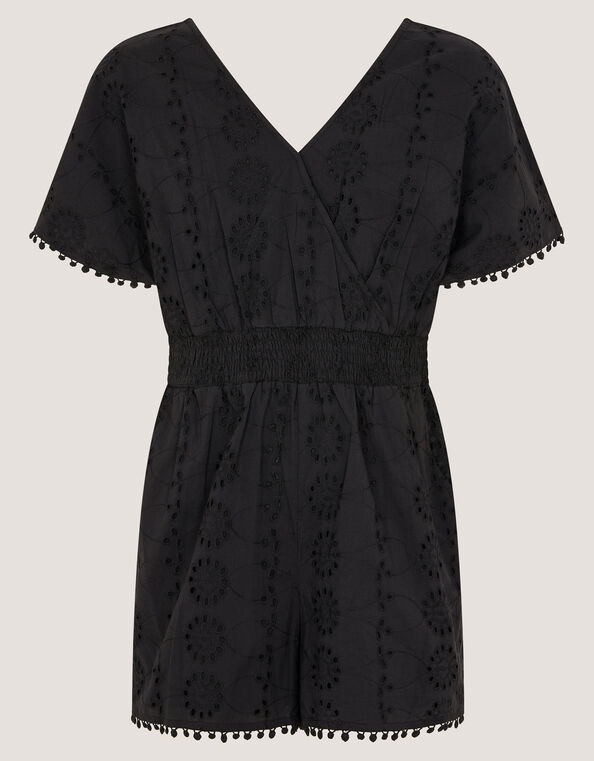 Floral Broderie Playsuit, Black (BLACK), large