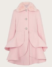 Asher Faux Fur Collar Skirt Coat, Pink (PINK), large