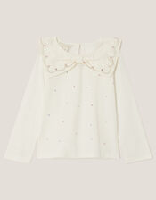Bow Collar Rhinestone Top, Ivory (IVORY), large