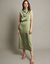 Livia Satin Cowl Halter Midi Dress, Green (SAGE), large