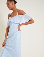 Briella Burnout Ruffle Dress, Blue (BLUE), large