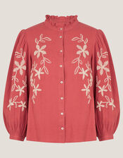 Bridget Embroidered Cotton Blouse, Red (BURGUNDY), large