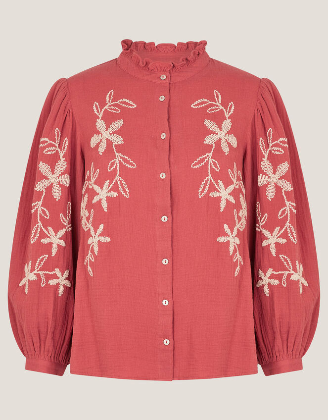 Bridget Embroidered Cotton Blouse, Red (BURGUNDY), large