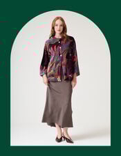 One Hundred Stars Crane Print Velvet Jacket, , large