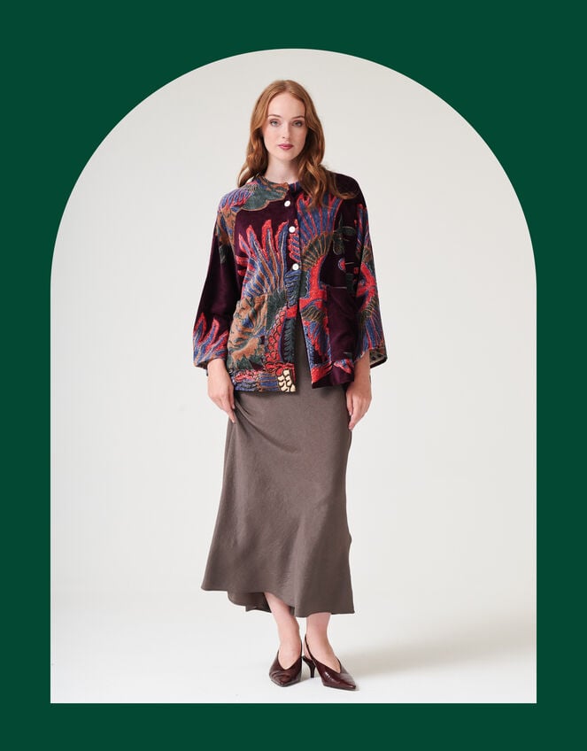 One Hundred Stars Crane Print Velvet Jacket, , large