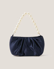 Pearl Strap Satin Party Bag, Blue (NAVY), large