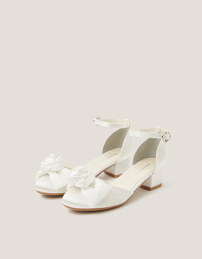 Rosette Satin Closed Toe Heels, Ivory (IVORY), large