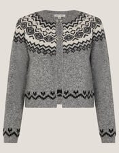 Fina Fair Isle Cardigan, Grey (GREY), large