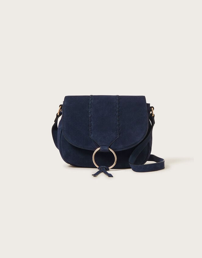 Suede Saddle Hoop Cross-Body Bag, , large