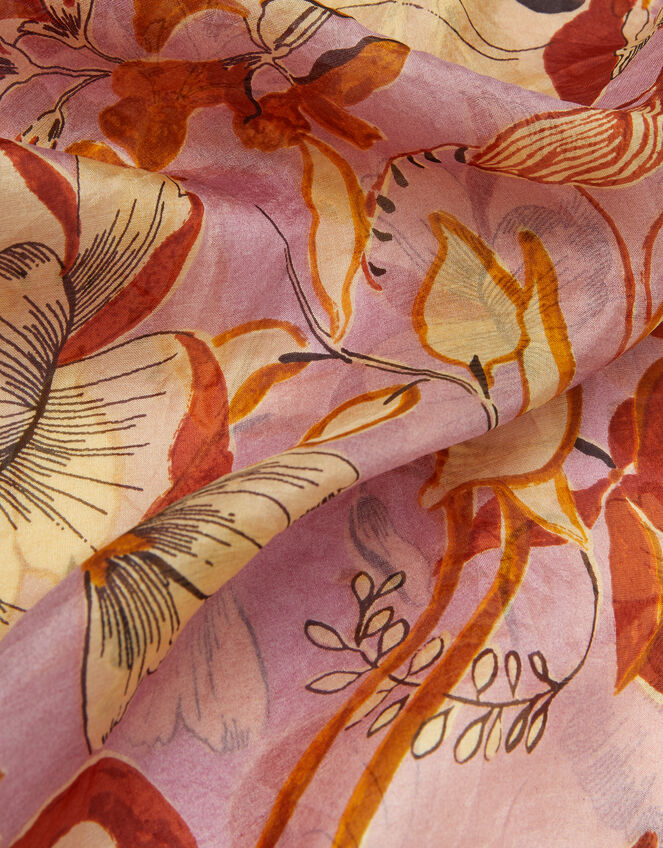 Isabella Floral Square Silk Scarf, , large