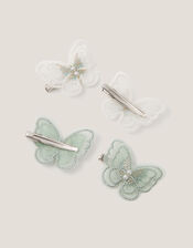 4-Pack Embroidered Butterfly Hair Clips, Green (SAGE), large