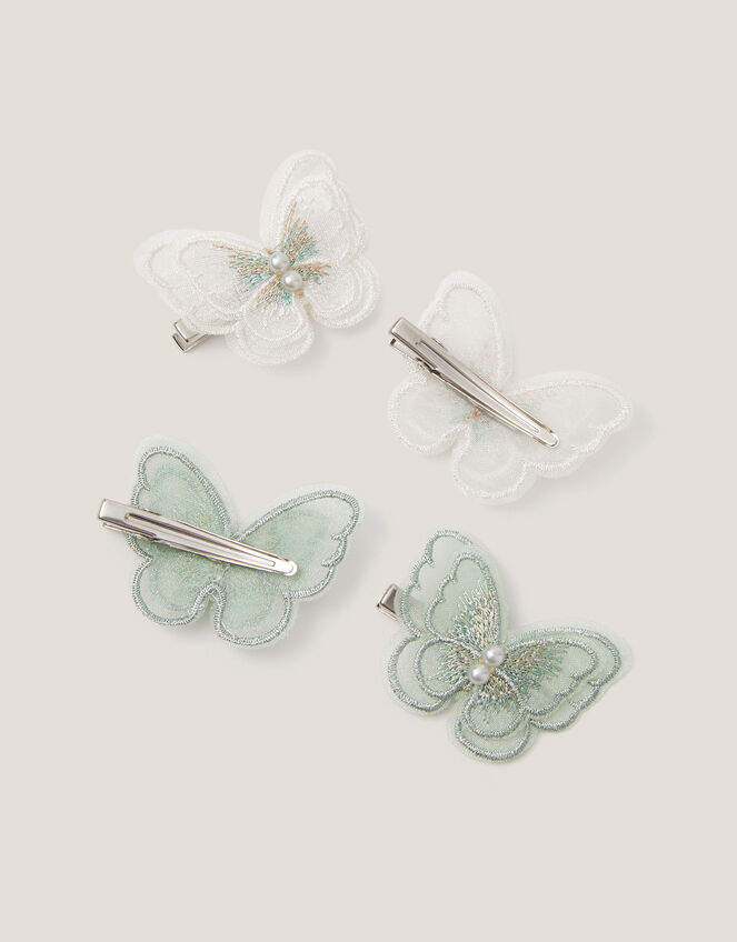 4-Pack Embroidered Butterfly Hair Clips, Green (SAGE), large