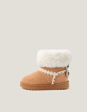 Crochet Bow Fluffy Ankle Boots, Natural (NATURAL), large