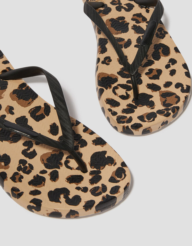 Leopard Print Flip Flops, Natural (NEUTRAL), large
