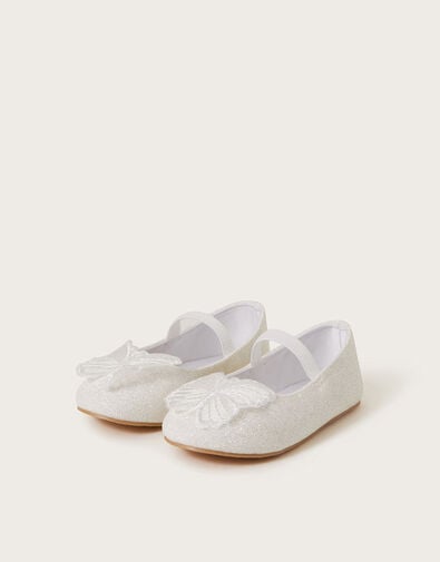 Baby Butterfly Glitter Walker Shoes, Ivory (IVORY), large