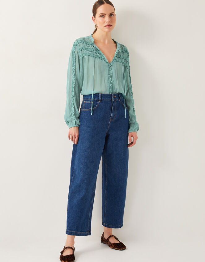 Juliet Sheer Texture Ruffle Blouse, SEA GREEN, large