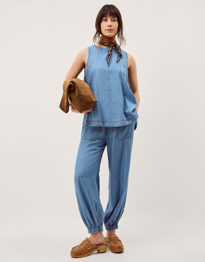 Daria Chambray Joggers, Blue (DENIM BLUE), large