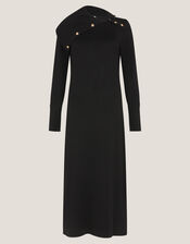 Cate Button Collar Midi Jumper Dress, Black (BLACK), large