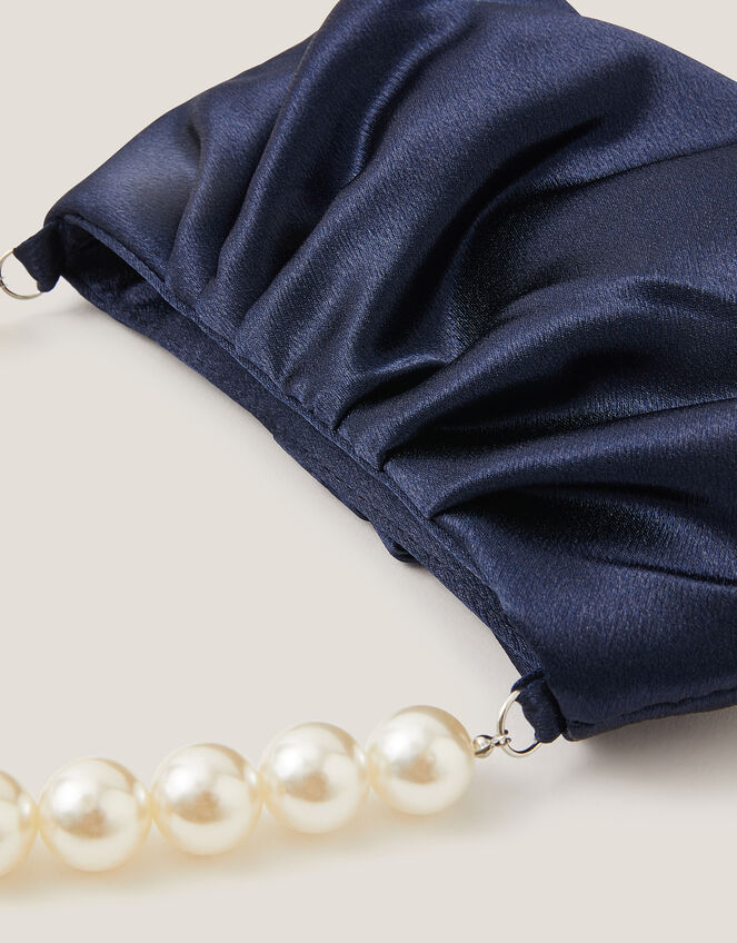 Pearl Strap Satin Party Bag, Blue (NAVY), large