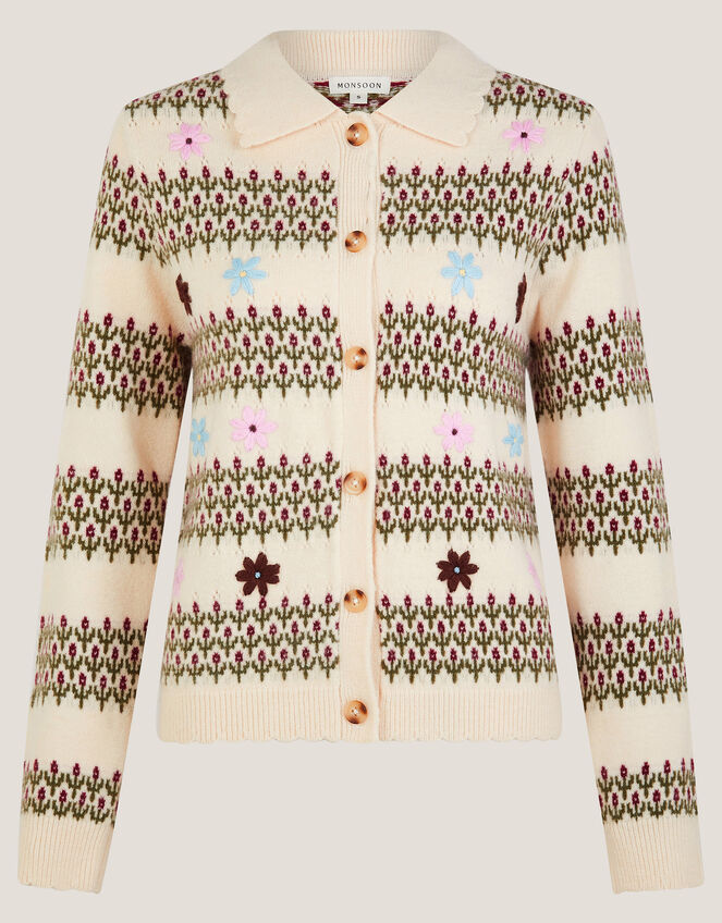 Ella Floral Collar Cardigan, Ivory (IVORY), large