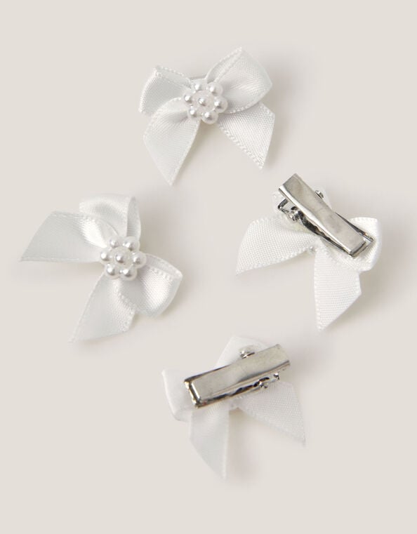 4-Pack Mini Pearl Bow Hair Clips, , large