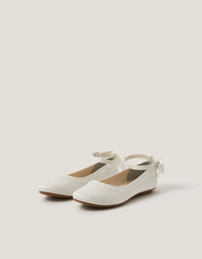 Sara Pearly Bow Ballet Flats, Ivory (IVORY), large