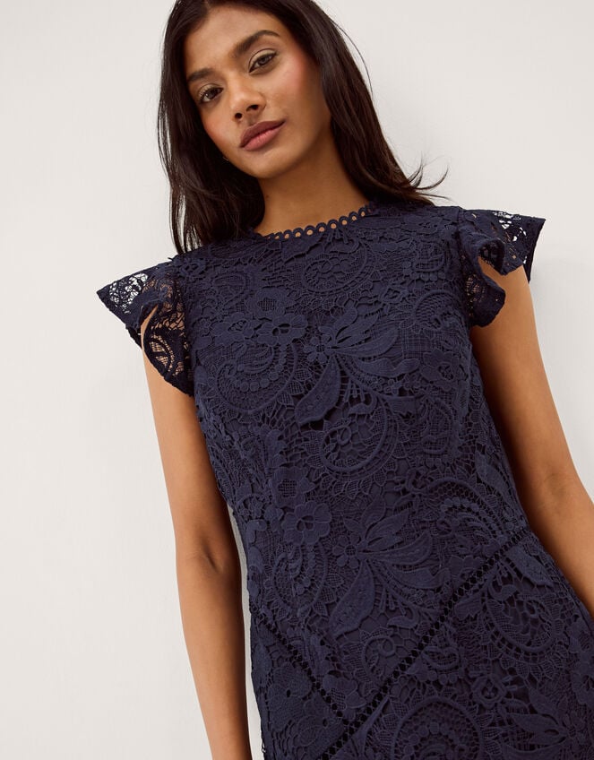 Gina Floral Lace Midi Dress, Blue (NAVY), large