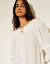 Ava Off-The-Shoulder Smock Top, White (WHITE), large