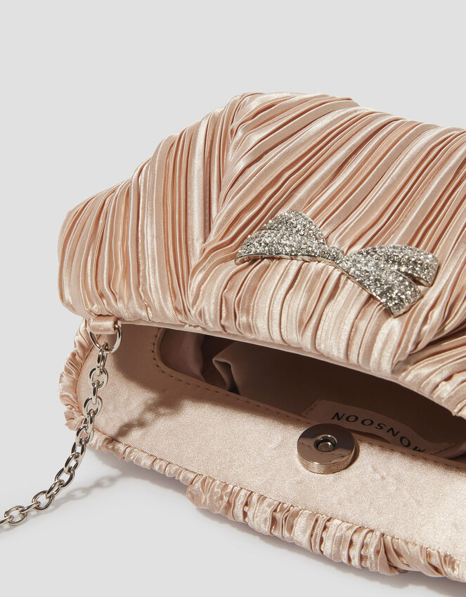 Pen Plisse Satin Clutch Bag, Pink (BLUSH), large