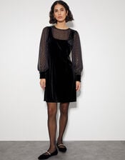 Mel Sheer Sleeve Velvet Mini Dress, Black (BLACK), large