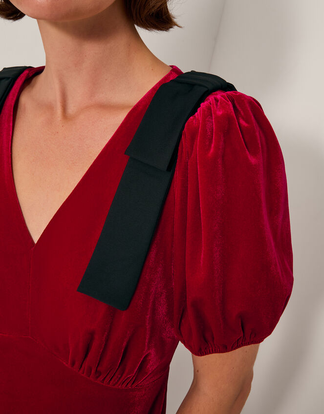 Betty Bow Velvet Midi Dress, Red (RED), large