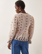 Ettie Pintuck Embroidered Blouse, Ivory (IVORY), large