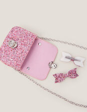 Glitter Satchel Bag & Hair Clips Set, , large