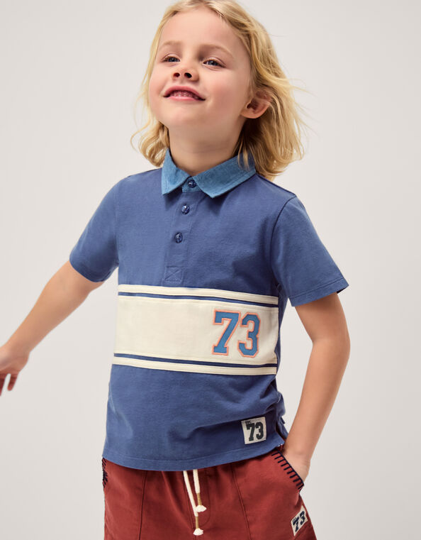 Chambray Collar Polo Shirt, Blue (BLUE), large