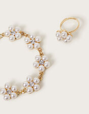Pearl Flower Bracelet and Ring Set, , large