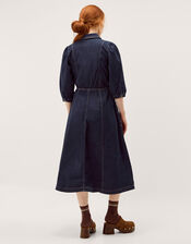 Erin Zip Denim Midi Dress, Blue (INDIGO), large