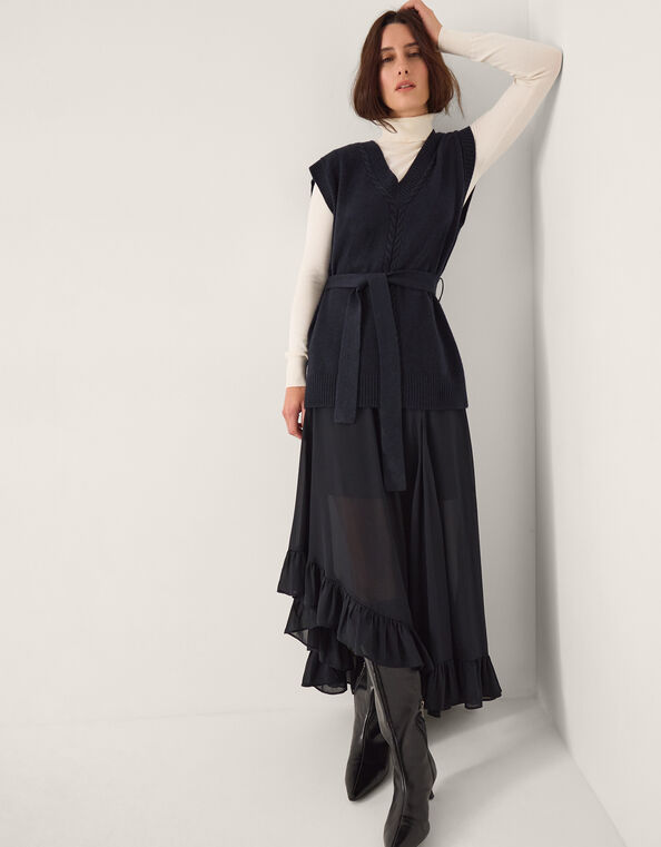 Cohen Tie Waist Cable Knit Vest, Blue (NAVY), large