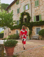 One Hundred Stars Stork Print Midi Dress, Red (RED), large