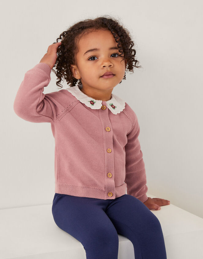 Baby Eve Embroidered Collar Cardigan, Pink (PINK), large